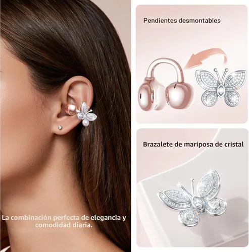 Miniatura 2 de Kinglucky Auriculares de oído abierto ClipFree con aretes de mariposa, auriculares ultracómodos y de ajuste seguro tipo clip, 50 horas de Oro rosa
