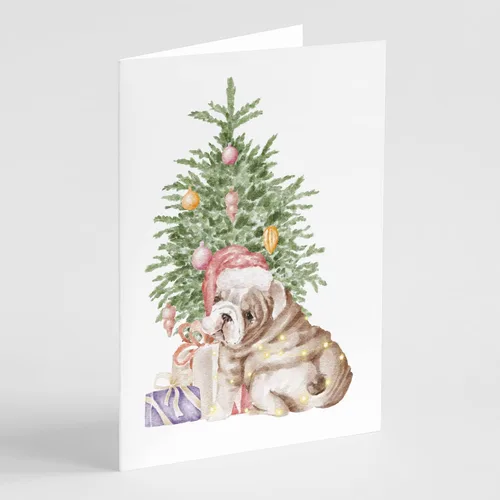 Miniatura 37 de Caroline's Treasures CK8213GCA7P Bulldog, Bulldog Inglés #2 - Tarjetas de felicitación y sobres de árbol de Navidad, paquete de 8 tarjetas en blanco