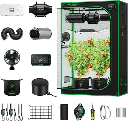Miniatura 10 de VIVOSUN Smart Pro - Kit de tienda de cultivo de 2 x 2 pies, 1 planta, control automático integrado con WiFi con GrowHub E42A+, luz LED