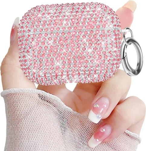 Miniatura 15 de Newseego Funda para AirPods de 1 y 2 generación, funda de lujo con diamantes de imitación brillantes con llavero para mujeres y niñas, anti-pérdida