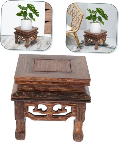 Miniatura 4 de Yardwe Soporte de maceta de madera, base cuadrada, adorno de oficina, soporte multifuncional