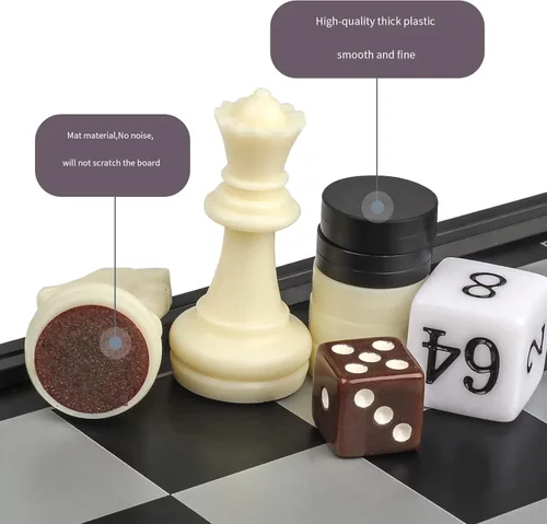 Miniatura 5 de Andux Juego de mesa magnético plegable tres en uno, ajedrez, backgammon, damas CXYXQ-02 (M)