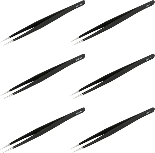 Miniatura 11 de Aoje-Link ESD-34a - Pinzas profesionales antiestáticas con tecnología antiestática, no magnéticas, rectas planas, revestidas de plástico de acero