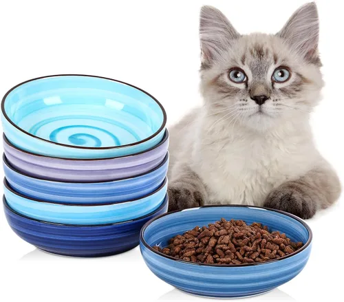 Miniatura 14 de Selamica Juego de 4 cuencos de cerámica para gatos de 5.6 pulgadas de ancho, platos poco profundos para comida y agua, varios