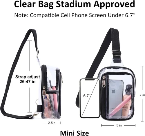 Miniatura 4 de Edraco Mini bolsa transparente tipo cangurera, resistente y transparente, bonito bolso cruzado para conciertos, estadio, viajes