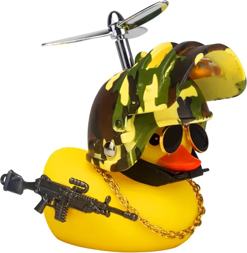 Miniatura 27 de wonuu Adornos de pato de goma para automóvil, pato amarillo fresco, decoraciones de tablero de automóvil, gafas chirriantes de pato con casco de Y