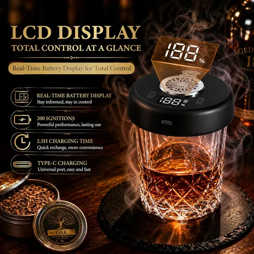 Miniatura 5 de Kit de ahumador de whisky eléctrico, regalo de whisky para el día del padre, sin antorcha recargable, portátil, ahumador de cóctel con 7 luces