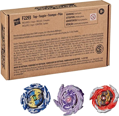 Miniatura 3 de Beyblade Burst Surge Speedstorm Thunder Threat, paquete de 3 – Kolossal Fafnir F6, Spear Dullahan D6, Brave Roktavor R6 Juego de batalla Top Toys