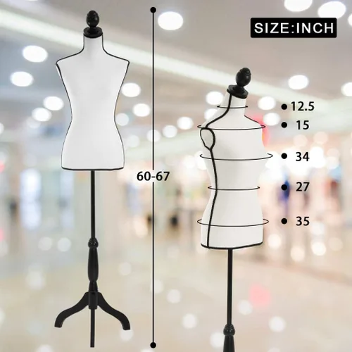 Miniatura 7 de FDW Maniquí 60”-67” de altura ajustable para mujer, modelo de vestido, soporte trípode para torso, formas de ropa (crema)