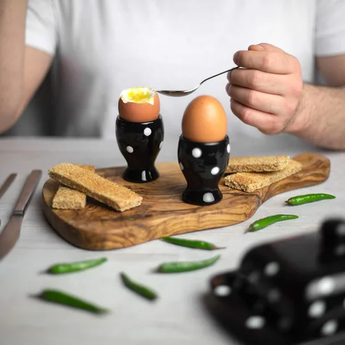Miniatura 3 de City to Cottage Juego de 2 portavasos de cerámica para huevos, tazas suaves para huevos hervidos, soportes para huevos duros, taza para servir