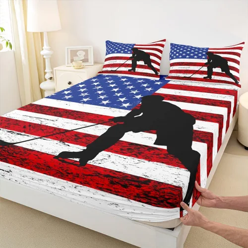 Miniatura 6 de Erosebridal American Flag Fitted Sheet Twin, Hockey Bedding Set United States Sports Games Bed Sheets for Kids Boys Teens Bedroom, Red White
