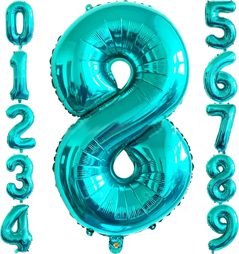 Miniatura 16 de Globo de 40 pulgadas, color azul turquesa número 2, globos de helio de Mylar de papel de aluminio de dígitos de gran tamaño para baby shower, fiesta