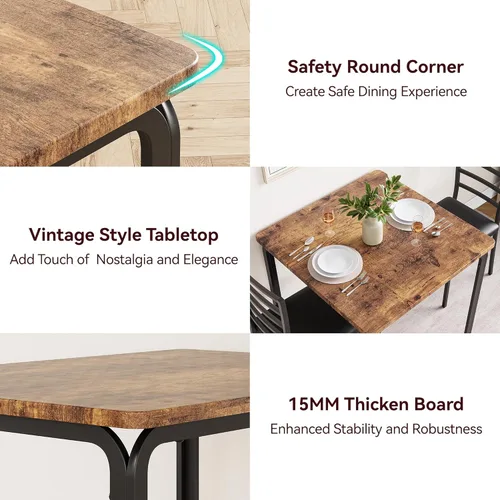 Miniatura 6 de Mesa de comedor para 2, juego de mesa cuadrada pequeña de cocina para 2, comedor moderno de madera que ahorra espacio con tapizado, muebles