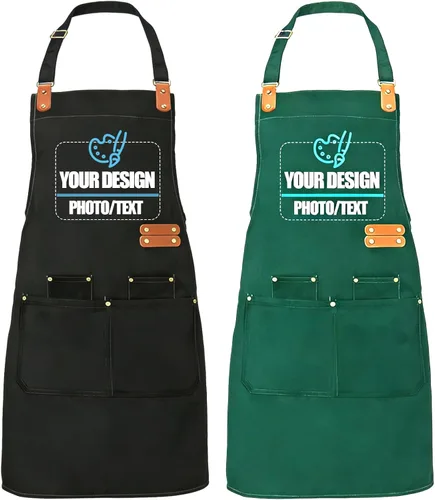 BeautyWill Delantal personalizado personalizado para hombres y mujeres, delantales de cocina personalizados con bolsillos, nombre, texto, logotipo,