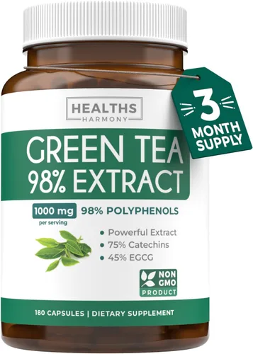 EGCG - Cápsulas de extracto de té verde – Pastillas de té verde de súper alta potencia, fórmula rica en antioxidantes, empaquetada con polifenoles,