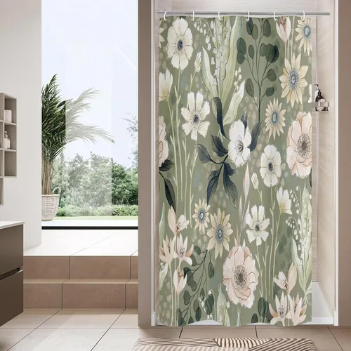 MitoVilla Juego de cortina de ducha 3 en 1 de tamaño medio, diseño floral, bohemio, 36 pulgadas de ancho x 72 pulgadas de alto, cortina de ducha de