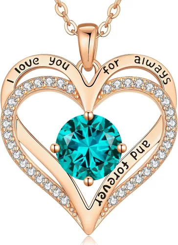 Miniatura 230 de LOUISA SECRET Love Heart Birthstone Necklaces for Women, Birthday Gift for Women, Anniversary Jewelry for Wife Her, 925 Sterling Silver Pendant