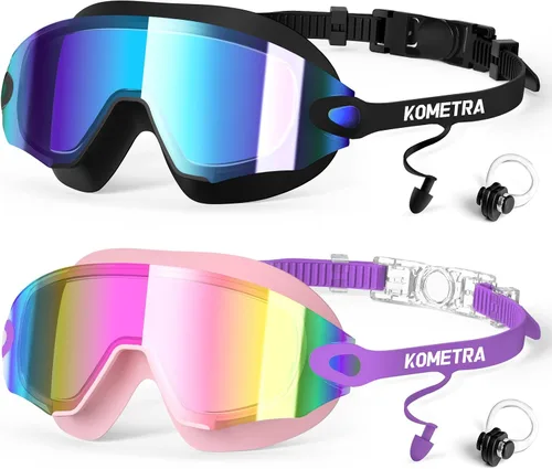Paquete de 2 gafas de natación para adultos, sin marco, antivaho con protección UV, gafas de natación con visión clara para hombres y mujeres
