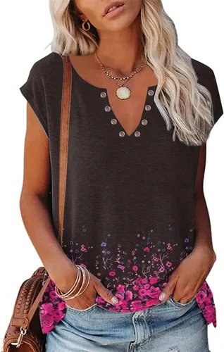 Miniatura 2 de Ceboyel Camiseta casual bohemia floral para mujer, blusas de manga corta, cuello en V, camisetas ajustadas, camisetas para salir, ropa de moda 2023