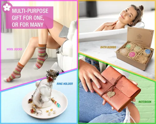 Miniatura 7 de Cesta de regalo para mujer El juego de regalo para mujer contiene 6 bombas de baño, 3 pares de calcetines, 1 diario de cuero, 1 soporte de anillo