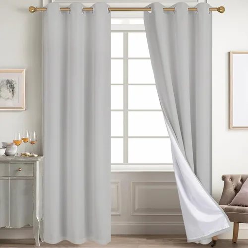 Miniatura 44 de Diraysid Cortinas 100% opacas de lino beige para dormitorio, con ojales, aislamiento térmico, cortinas de oscurecimiento de habitación
