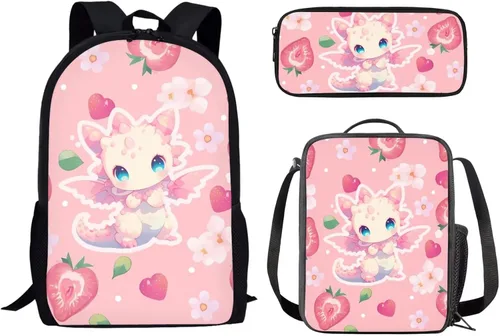 Miniatura 16 de Paquete de 3 bolsas escolares con estampado de bandera estadounidense para niños, mochila de gran capacidad para laptop, con cremallera, estuche
