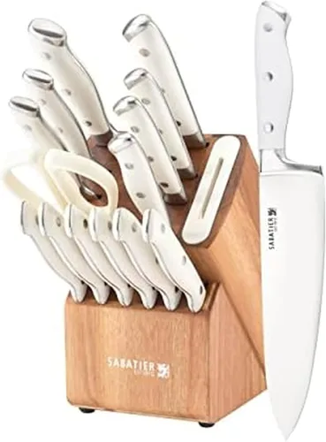 Miniatura 12 de Sabatier - Juego de 15 piezas de cuchillos forjados con triple remache, cuchillos de cocina de acero inoxidable de alto carbono, juego de cuchillos