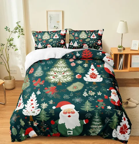 Miniatura 13 de Herside Juego de funda de edredón de Navidad, tamaño Queen, colorido patrón navideño impreso, bonita decoración navideña, microfibra suave, funda