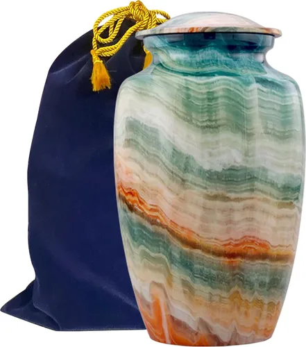 Urnas de cremación conmemorativas para cenizas humanas | Urna de cremación grande hecha a mano con acabado de mármol para adultos, urnas decorativas