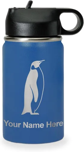 Miniatura 62 de LaserGram Botella de agua personalizada, pingüino, acero inoxidable de doble pared aislada al vacío con popote superior, regalo grabado