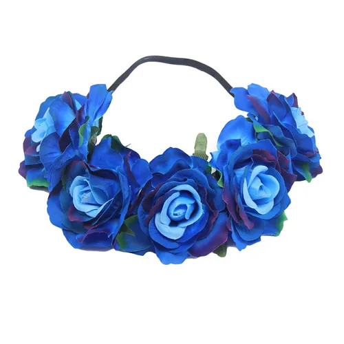 Miniatura 6 de Corona de rosas para mujer, diadema de festival, corona floral, Luau hawaiano, accesorios para fotos de fiestas y festivales (naranja)