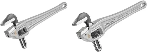 RIDGID 31125 Juego de llaves de tubo de aluminio de 18 pulgadas y 31120 de 14 pulgadas con cabeza de mandíbula de gancho estrecho para espacios
