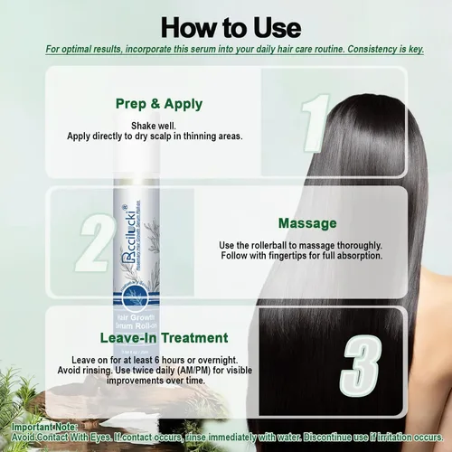 Miniatura 7 de Suero Roll-On para el crecimiento del cabello, 0.8 fl oz, con Polygonum Multiflorum, Platycladus Orientalis, raíz de angélica, aloe y romero