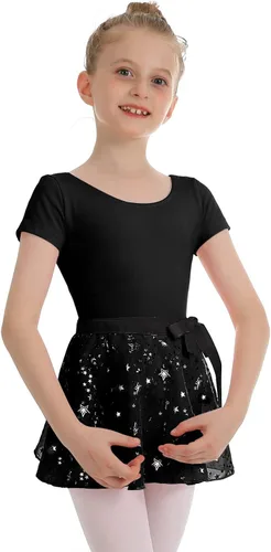 Vestido de baile de ballet para niñas, conjunto de leotardo de gimnasia con falda cruzada con estampado de estrellas brillantes