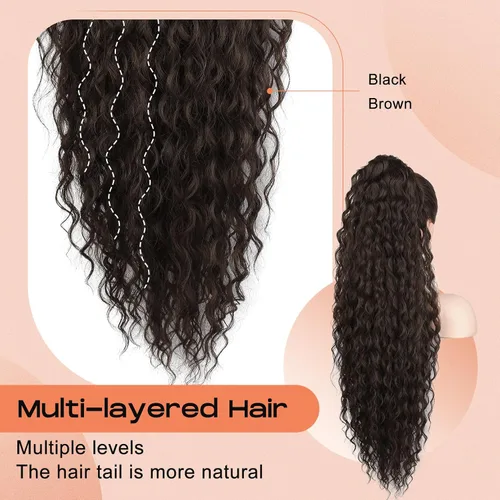 Miniatura 3 de SEIKEA Extensión de cola de caballo, cola de caballo falsa de 22" larga, ligera, rizada natural completa con cordón, extensión de cabello