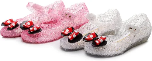 Miniatura 9 de Zapatos de gelatina para niñas, sandalias de cumpleaños de princesa de reina de la nieve para niñas pequeñas, sandalias azules con purpurina