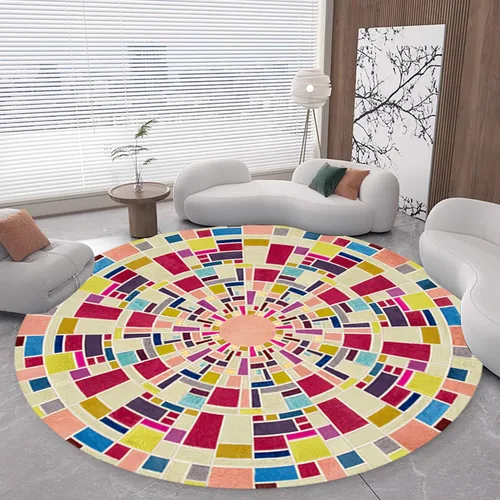 Miniatura 9 de 3D Optical Illusion Abstract Round Rug 70s Retro Pop Art Deco Large Rugs for Living Room Bedroom Classroom Red Brown Washable Low Pile Carpet