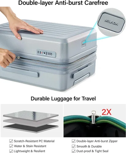 Miniatura 4 de MILADA Maleta rígida expandible para equipaje, Plateado (Arctic Silver)