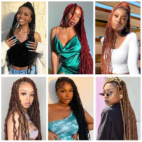 Miniatura 6 de Extensiones de cabello de ganchillo suaves de 22 pulgadas, 7 paquetes de rastas sintéticas preenlazadas para mujeres negras, extensiones de cabello