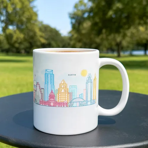 Miniatura 2 de Vastigo Taza de café Austin – Taza de cerámica de recuerdo de 11 onzas con caja de regalo – Taza de viaje City Skyline – Apto para lavavajillas