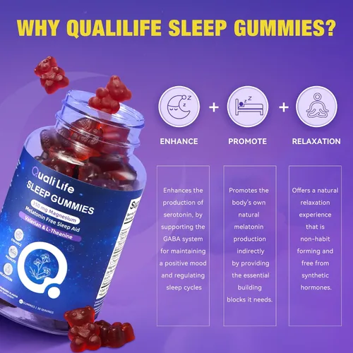 Miniatura 3 de Gomitas para dormir sin melatonina para adultos con magnesio, raíz de valeriana, 5-HTP y mezcla de hierbas, suplementos naturales para ayudar al