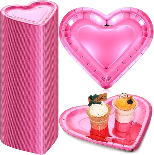 Miniatura 8 de Remerry 100 platos de corazón de boda, platos de papel desechables en forma de granel, platos de papel gruesos, platos decorativos de postre