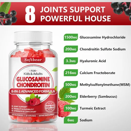 Miniatura 3 de softbear Gomitas de condroitina de glucosamina, sin azúcar, glucosamina condroitina, MSM, suplemento con cúrcuma de saúco que apoya la salud