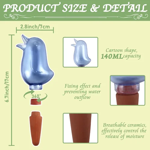 Miniatura 3 de Paquete de 4 picos de riego automático, globos de riego para plantas de interior, picos de riego automático en forma de pájaro, dispositivos de Azul