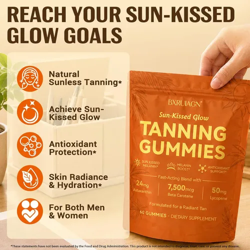 Miniatura 4 de Gomitas bronceadoras, suplemento de bronceado sin sol para mujeres y hombres, con beta-astaxantina, caroteno, licopeno, colágeno y vitaminas