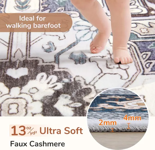 Miniatura 2 de OPPODREAM Alfombras suaves, pequeñas y lavables con parte trasera antideslizante, alfombra de cachemira sintética de pelo bajo, 2 x 3 pies, azul
