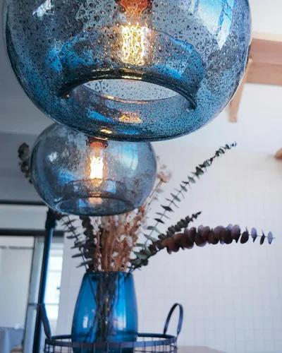 Miniatura 9 de Casamotion - Lámpara de techo colgante de cristal soplado a mano para isla de cocina, casa rural, comedor, zona de bar, fregadero, color mármol azul