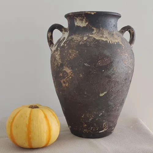 Miniatura 6 de Jarrón de cerámica negra – Jarrón rústico de granja de 10 pulgadas, jarrones de terracota envejecida vintage, hechos a mano, de arcilla envejecida
