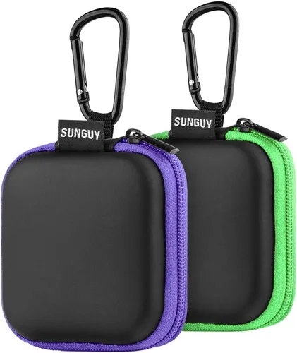 Sunguy Paquete de 2 fundas para audífonos, estuche portátil de transporte para auriculares pequeños, bolsa de almacenamiento con clip de mosquetón