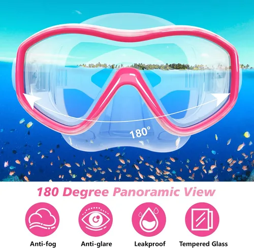 Miniatura 3 de Gafas de natación para niños con cubierta para la nariz, máscara de buceo de esnórquel para niños y niñas de 5 a 15 años, gafas de natación antivaho